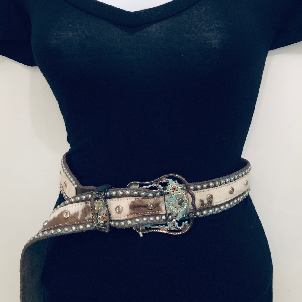 Leather belt with rhinestones